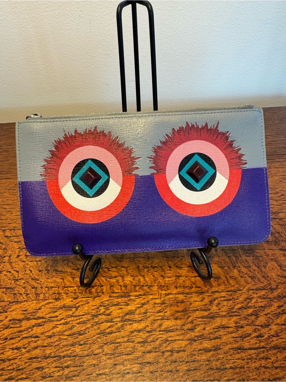 Fendi Bag Bugs Monster Eyes Flat Leather Pouch Clutch